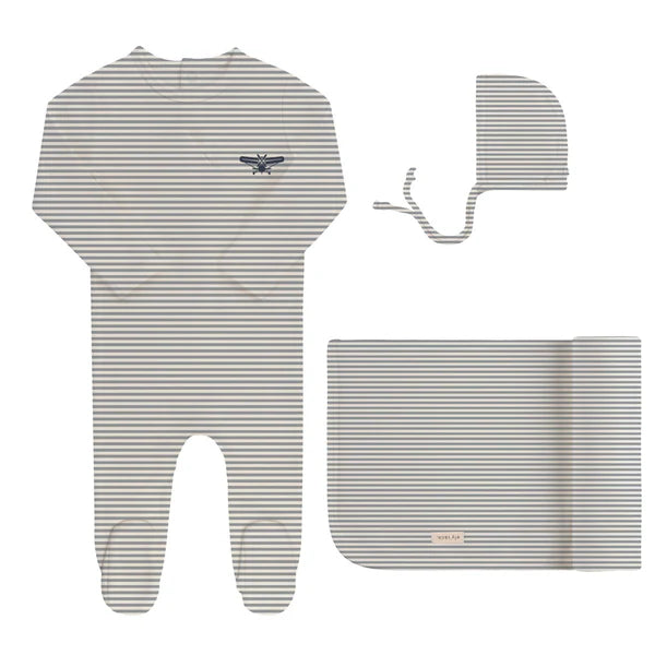 Elys Organic French Terry Propeller Footie Set- Blue Stripes