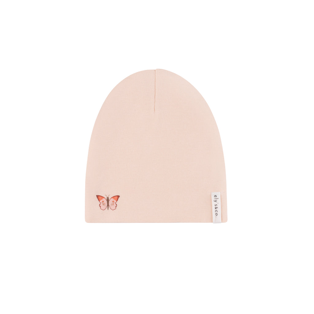 Elys Garden Floral Center Footie + Beanie -Pink