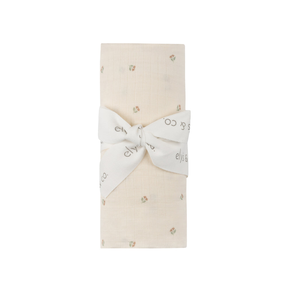 Elys Embroidered Tulip Muslin Swaddle- Ivory Tulip