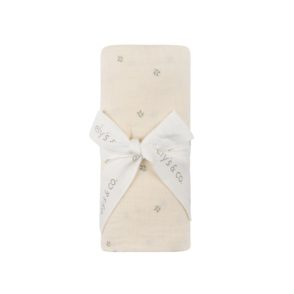 Elys Embroidered Tulip Muslin Swaddle- Ivory Berry