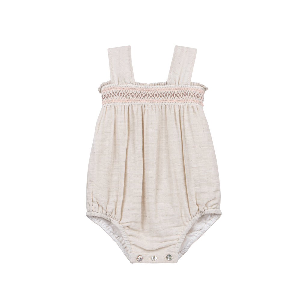 Looms Smocked Linen Romper- Natural