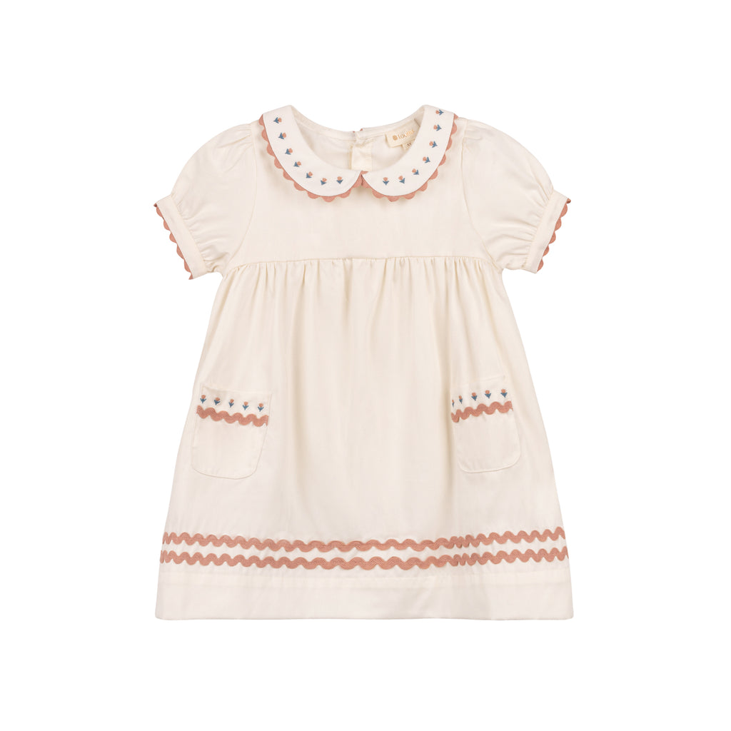 Looms Short Sleeves Sleeve Tulip Collar Dress- Ivory