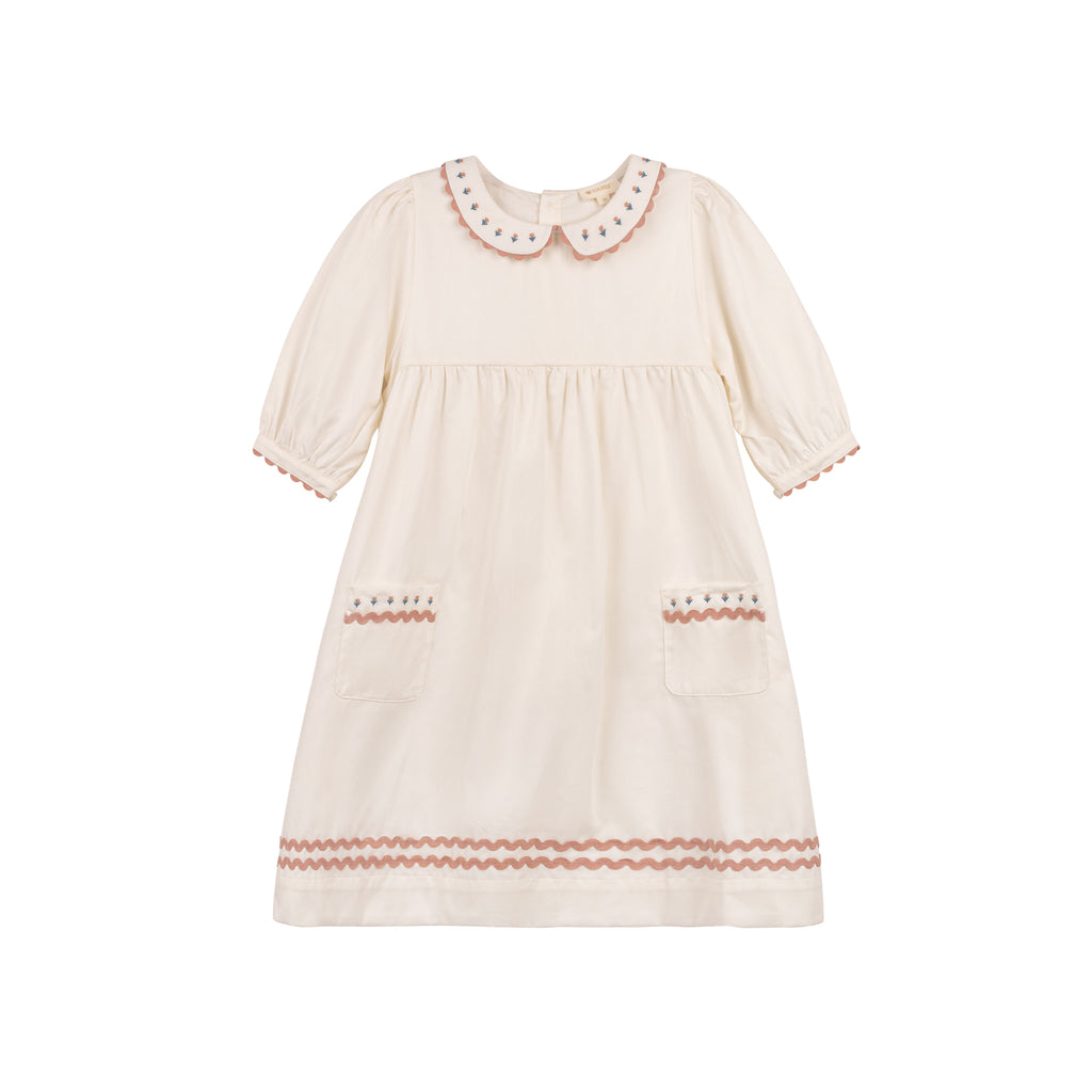 Looms 3/4 Sleeve Tulip Collar Dress- Ivory