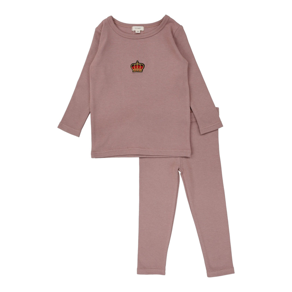 Lil Legs Crown Lounge Set-Mauve