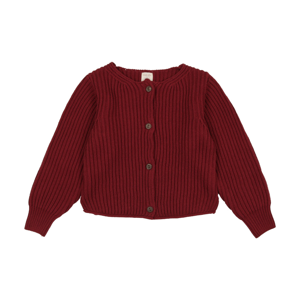 Lil Legs Basic Cardigan- Deep Red