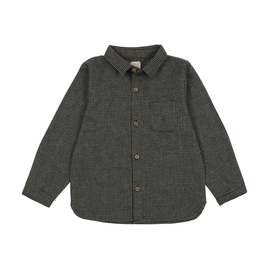 Lil Legs Boys Shirt- Grey Houndstooth