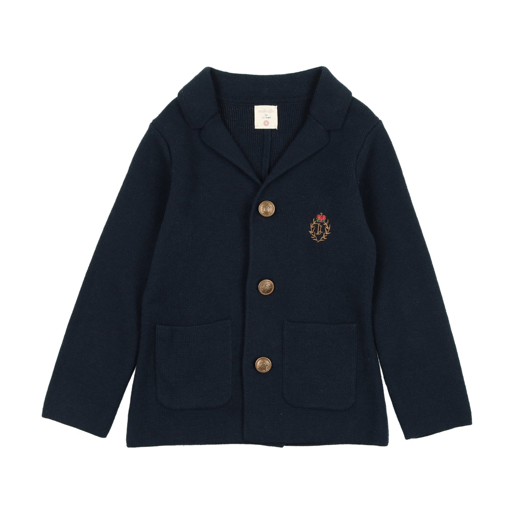 Lil Legs Crest Knit Blazer- Navy