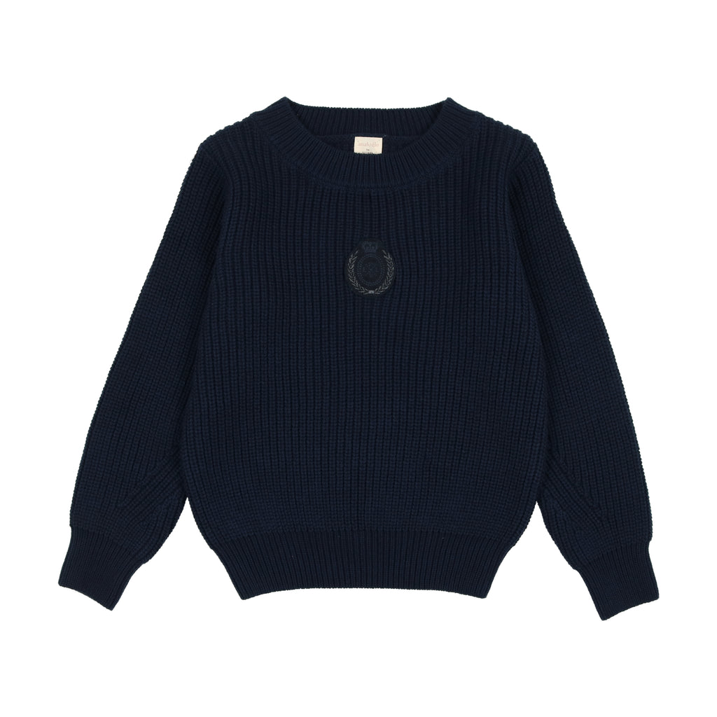 Lil Legs Chunky Crest Knit Sweater-Navy