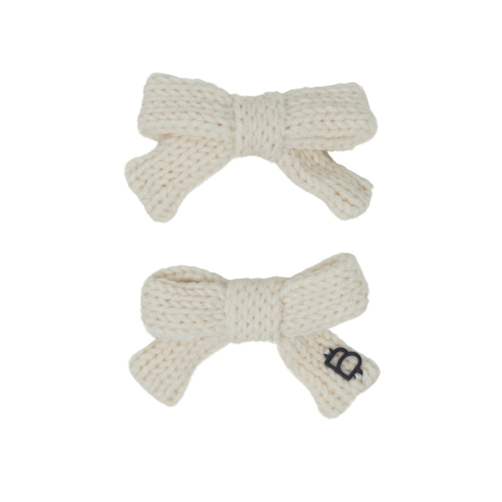 Bandeau  Chunky Knit Mini Bow Clip Set-Cream