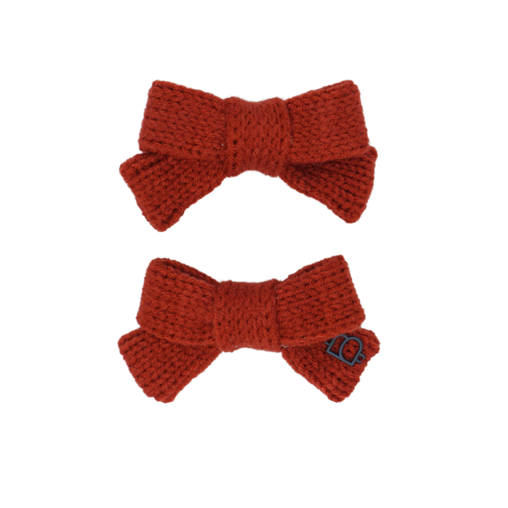 Bandeau  Chunky Knit Mini Bow Clip Set-Red