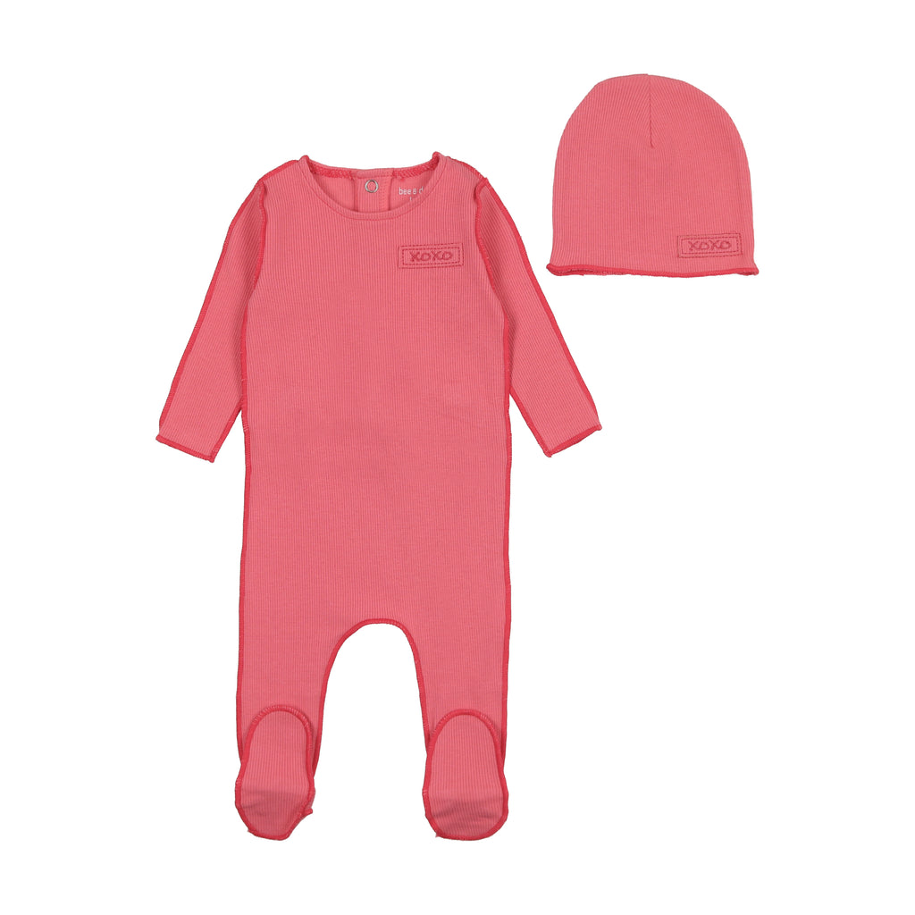 Bee & Dee Classic Ribbed Footie/Beanie-Bright Coral