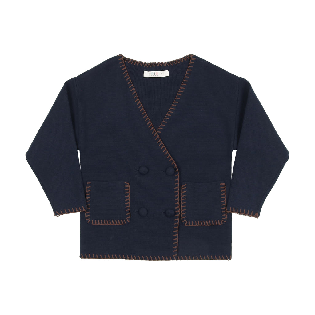 Coco Blanc Double Breasted Sweater- Navy