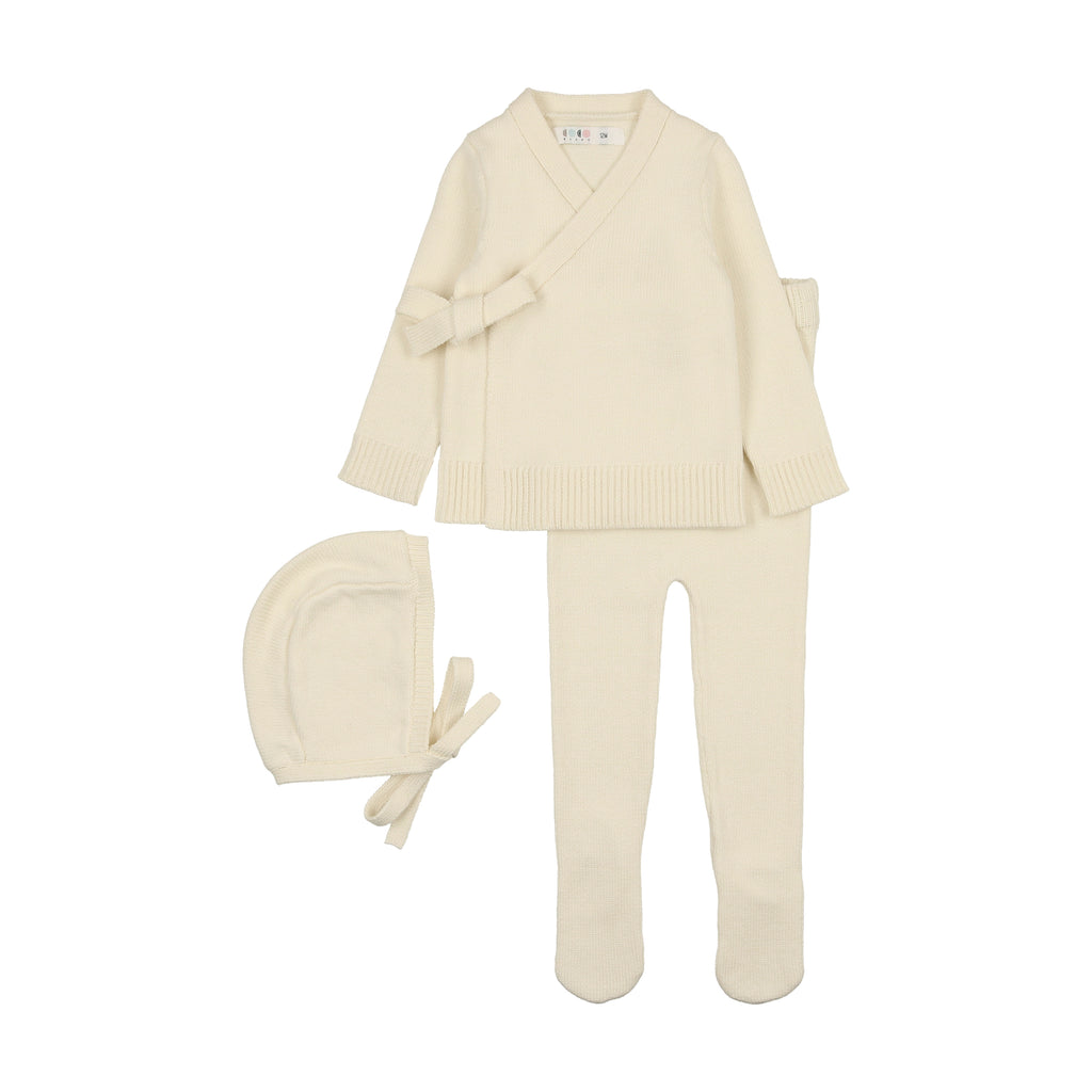 Coco Blanc Knit Baby Set with Bonnet- Cream