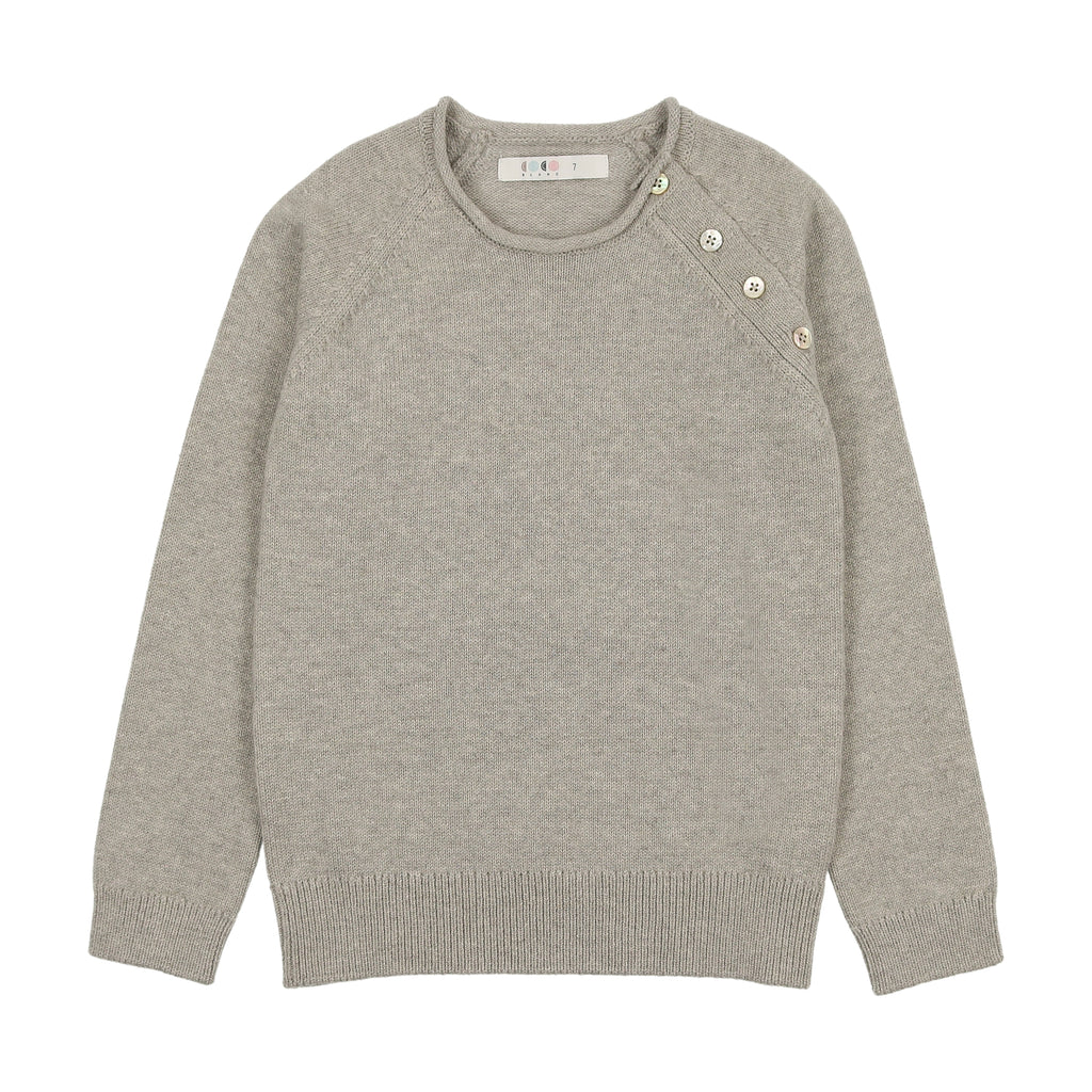 Coco Blanc Crew Button Sweater-Light Grey