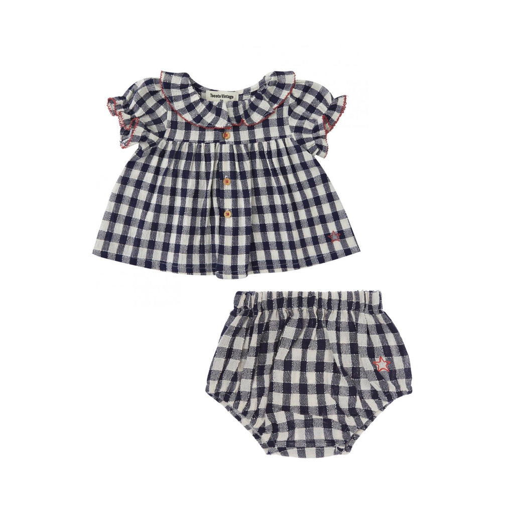 Tocoto Vichy Check Baby Set- Navy