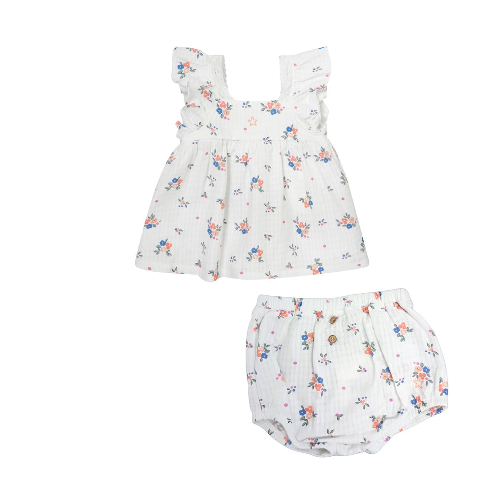 Tocoto Flowers Print Set -Off White