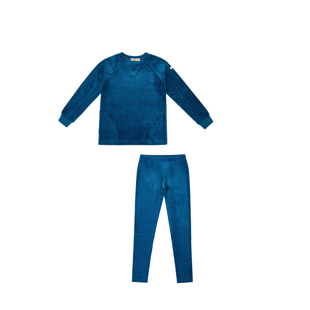 Crew Rib Velour Pajama -Blue