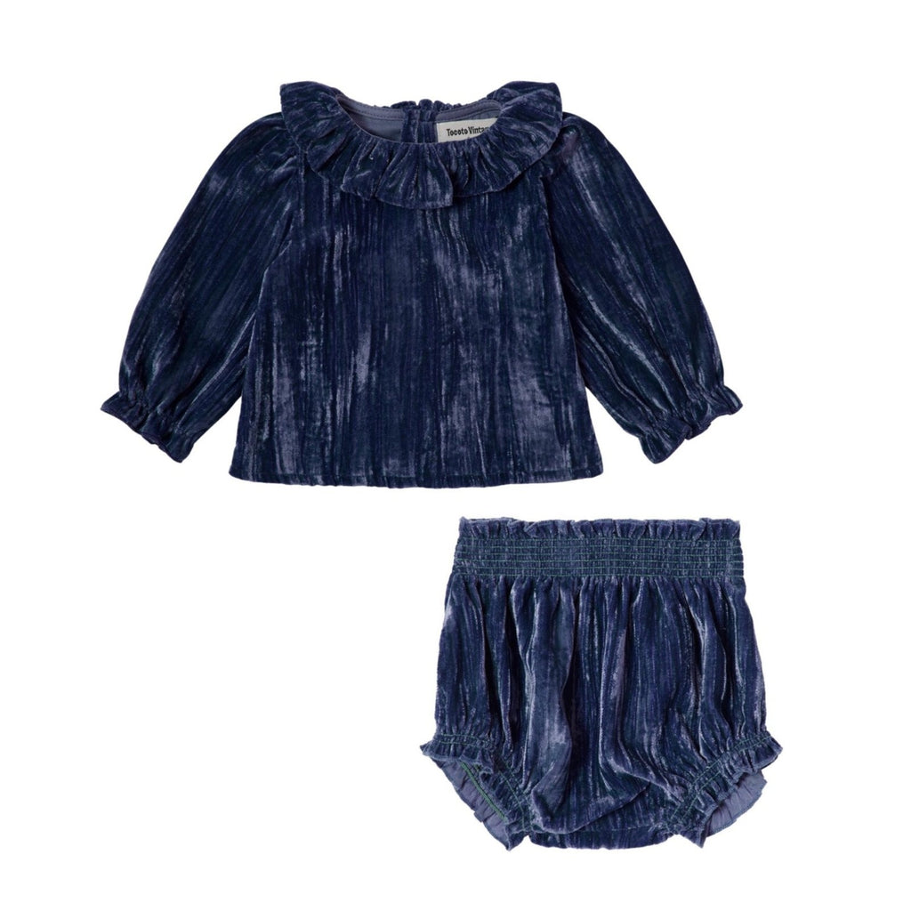 Tocoto Velvet Baby Set- Navy