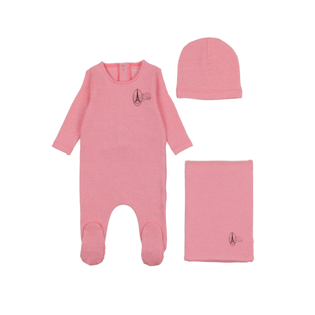 Bee & Dee Striation Footie Set-Deep Rose