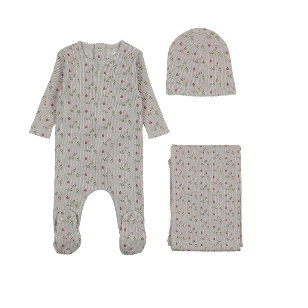 Bee & Dee Pomegranate Rib Footie/Beanie Layette Set-Blue Smoke