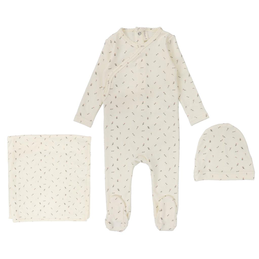 Lilette Printed Wrapover 3 Piece Set Scattered Branch- Ivory