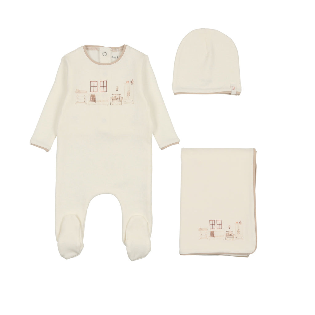 Bee & Dee Little Nursery Footie/Beanie Layette Set-Taupe