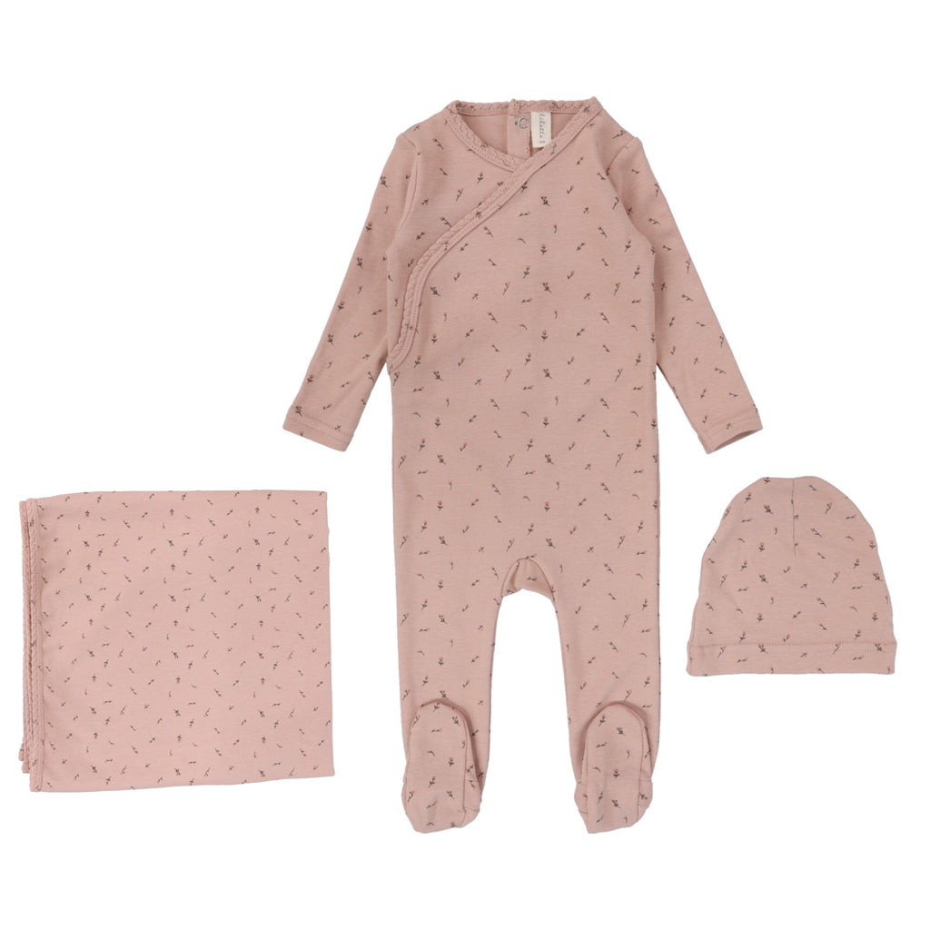 Lilette Printed Wrapover 3 Piece Set Scattered Branch- Pink