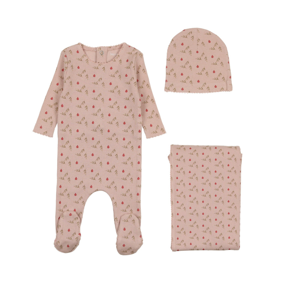 Bee & Dee Pomegranate Rib Footie/Beanie Set-Tea Rose