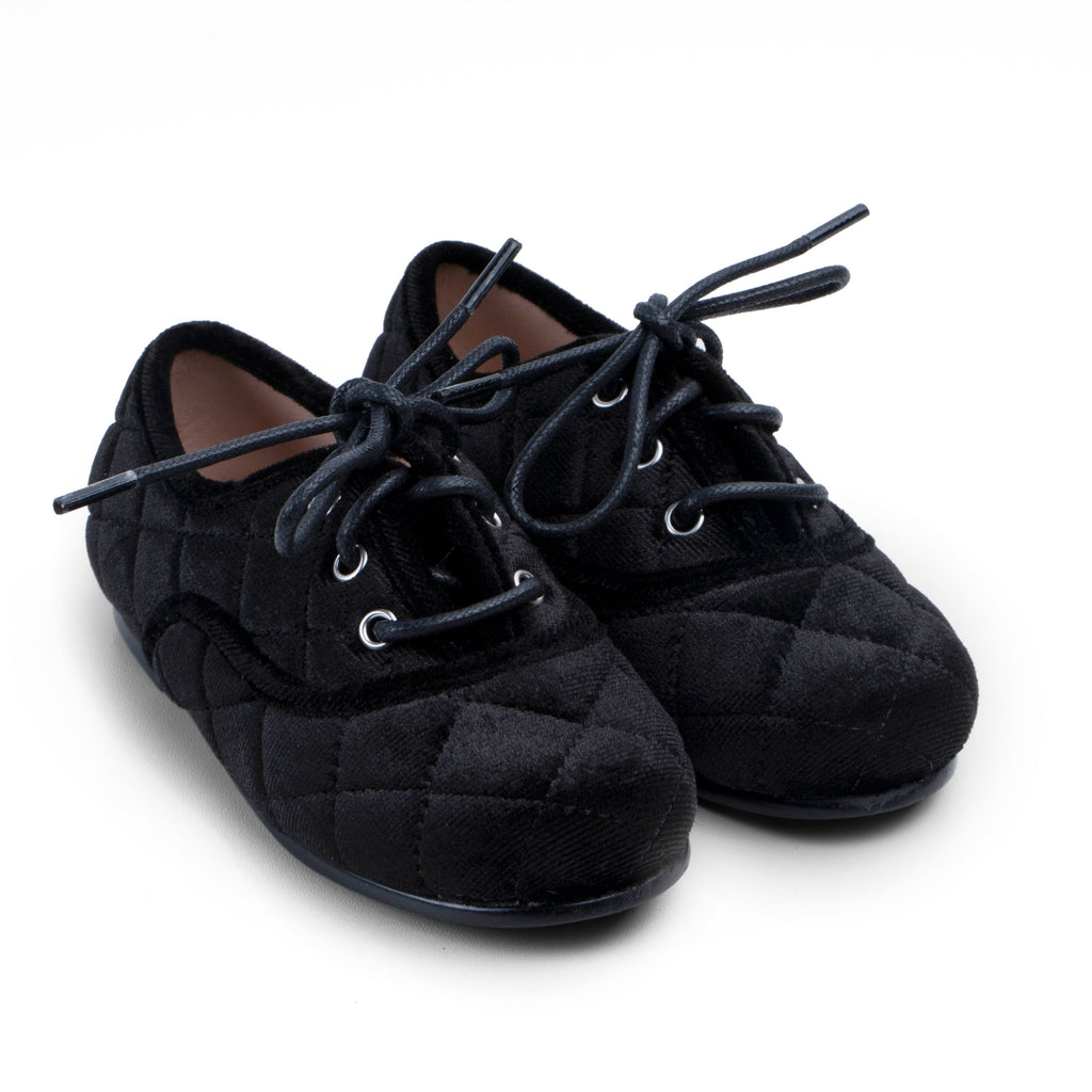 Zeebra Quilted Velvet Lace Up-Black