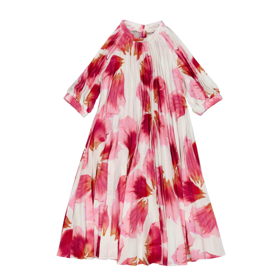 Christina Rohde Accordian Pleated Floral Dress- Hot Pink