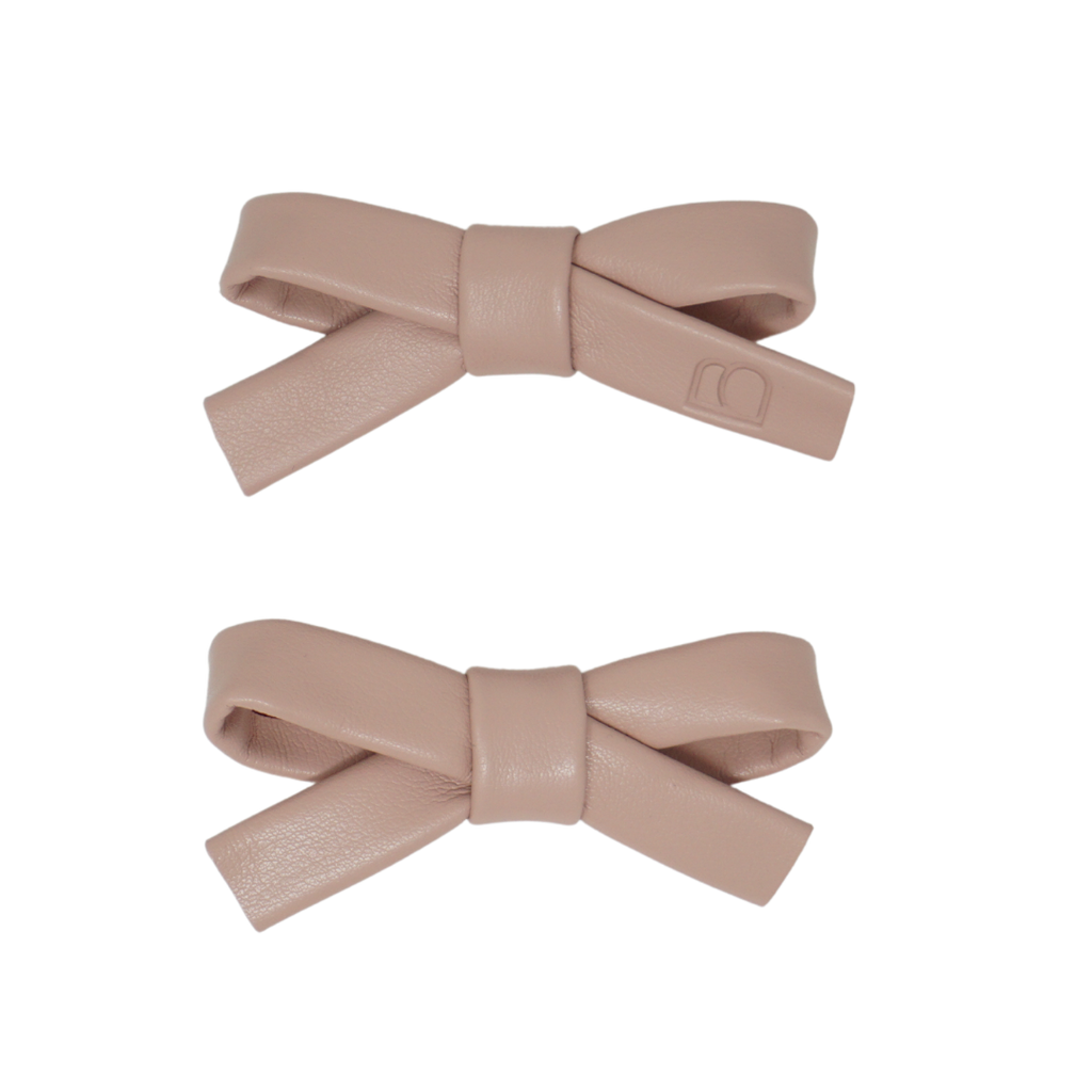 Bandeau Embossed Leather Mini Bow Clip Set-Pink