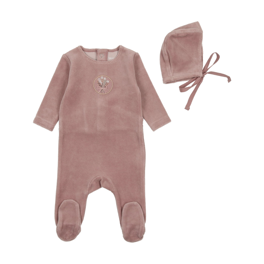 Bee & Dee Embroidered Center Embossed Footie/Bonnet Layette Set -Hushed Violet