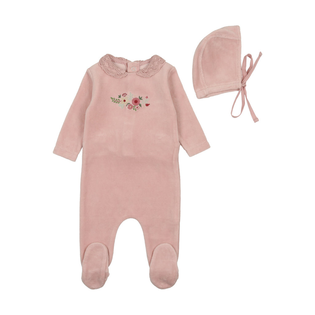 Bee & Dee Embroidered Flowers Footie/Bonnet-Crème Pink