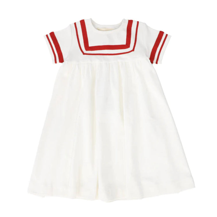 Farren + Me Tennis Short Sleeve Sailor Dress- Ecru/Red