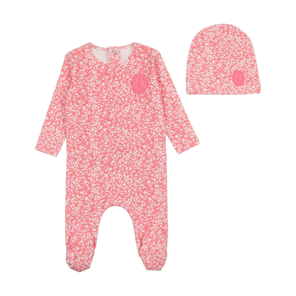 Bee & Dee Floral Crest Footie/Beanie-Rose Dust