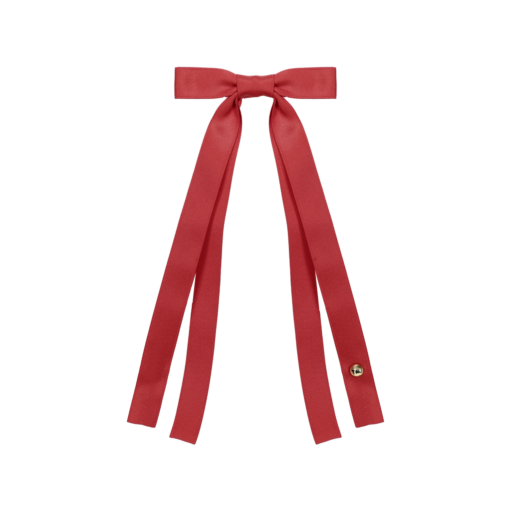 Tis Me Satin Long Tail Bow Clip-Red