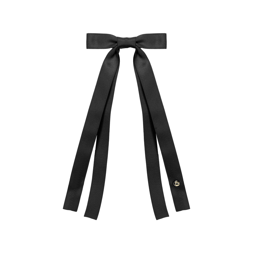 Tis Me Satin Long Tail Bow Clip-Black