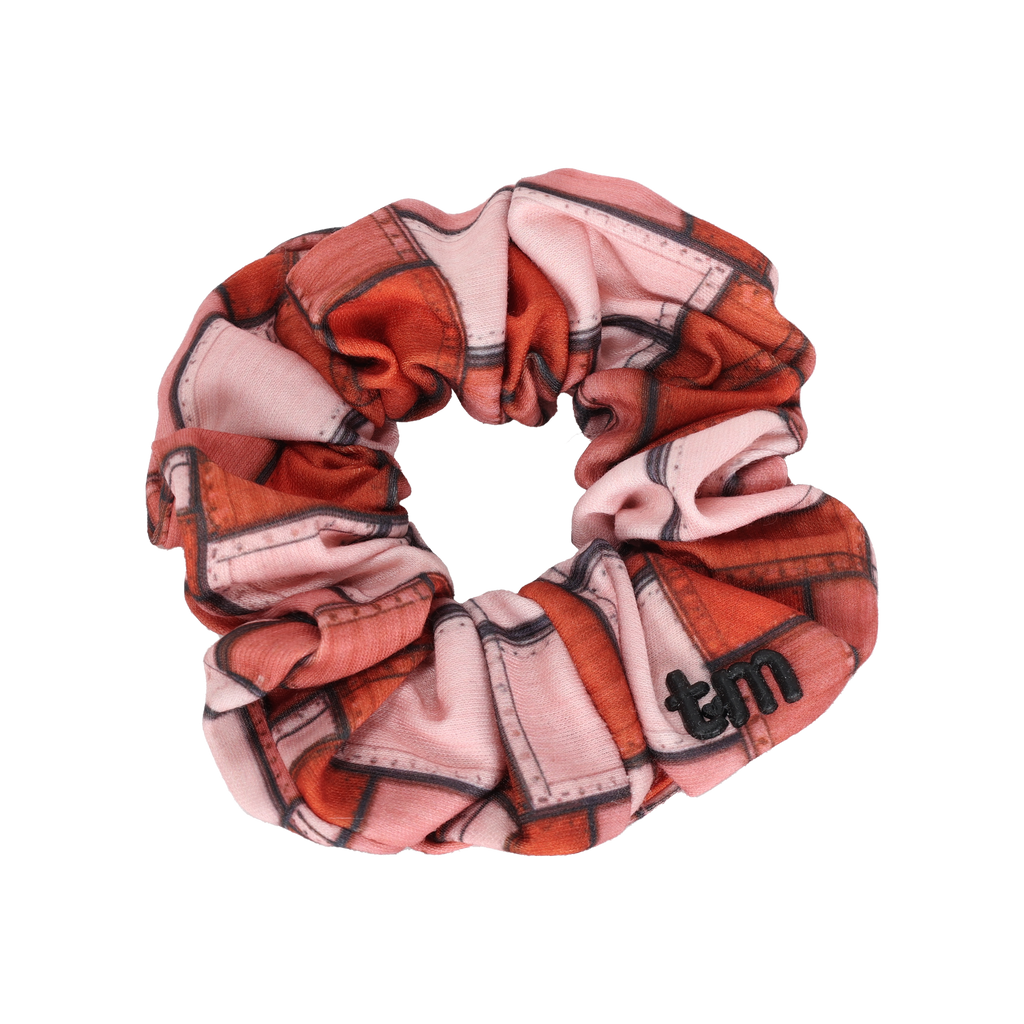 Tis Me Denim Patchwork Standard Scrunchie- Red