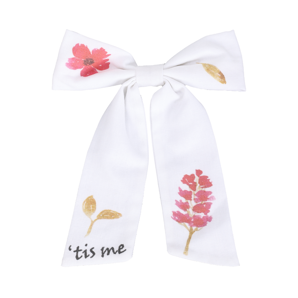 Tis Me Denim Handsketched Large Bow Clip- White 3 Flower