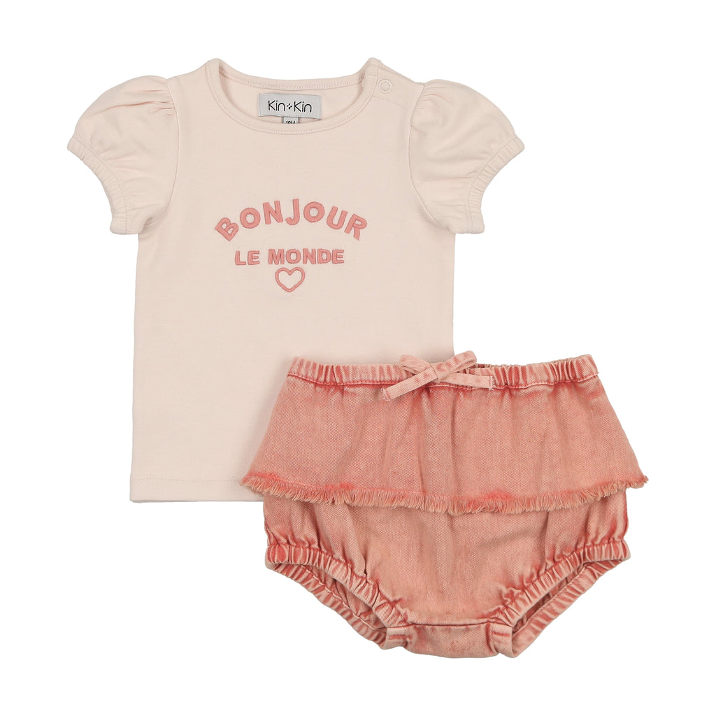 Kin + Kin Denim Baby Girl T-shirt +Bloomer Set- Pink Denim