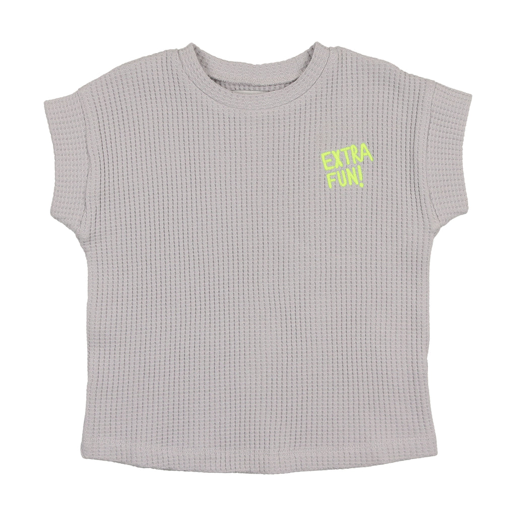 Kin + Kin Boys Boxy Waffle Tee- Blue-Grey Denim