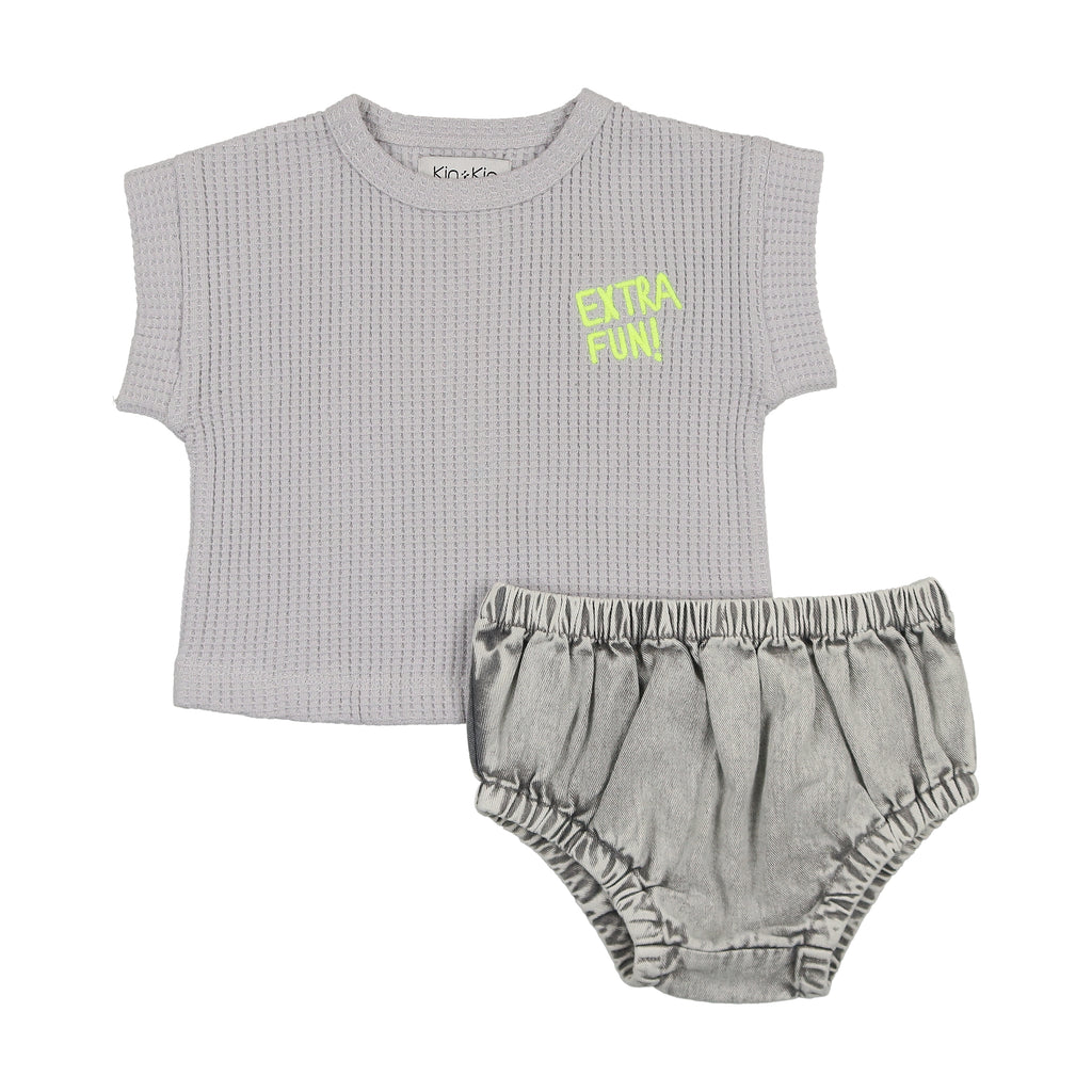 Kin + Kin Denim Baby BoysT-shirt +Bloomer Set- Blue-Grey Denim