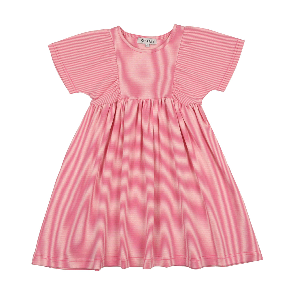 Kin + Kin Striped Short Sleeve Dress-Pink