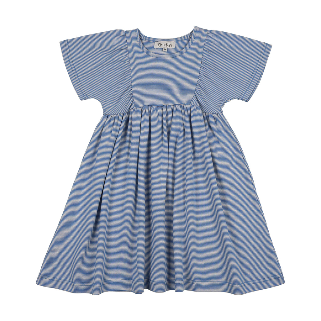 Kin + Kin Striped Short Sleeve Dress-Blue stripes