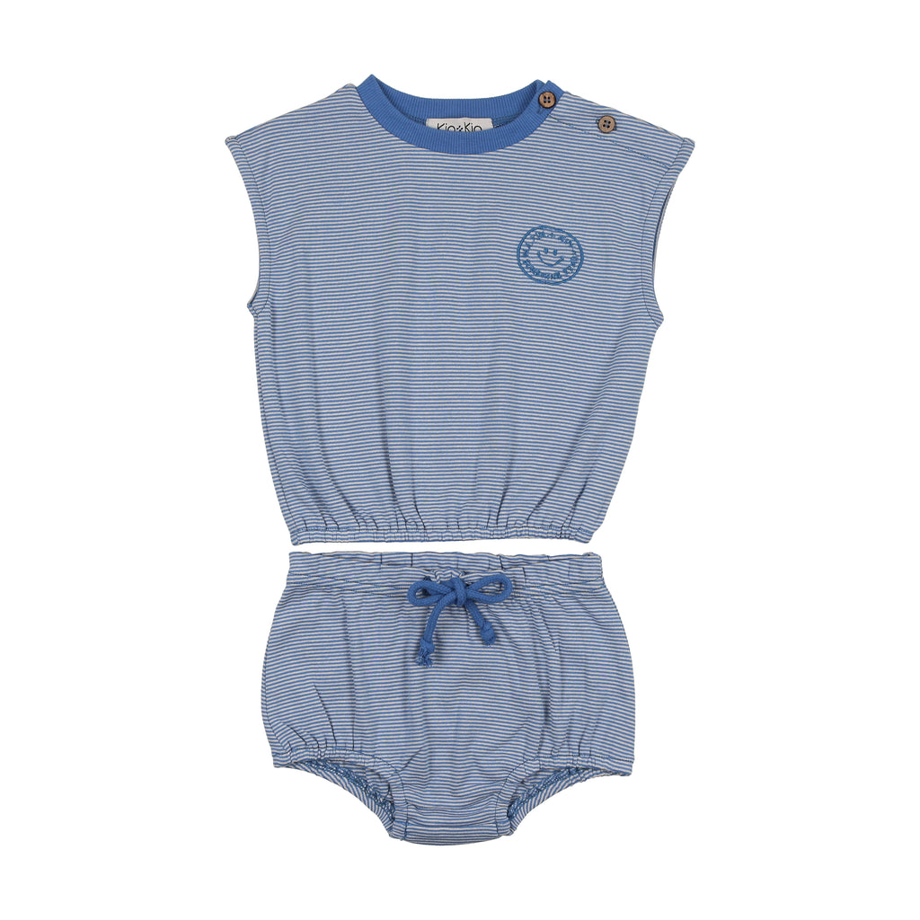 Kin + Kin Striped Two Piece Bloomer Set-Blue