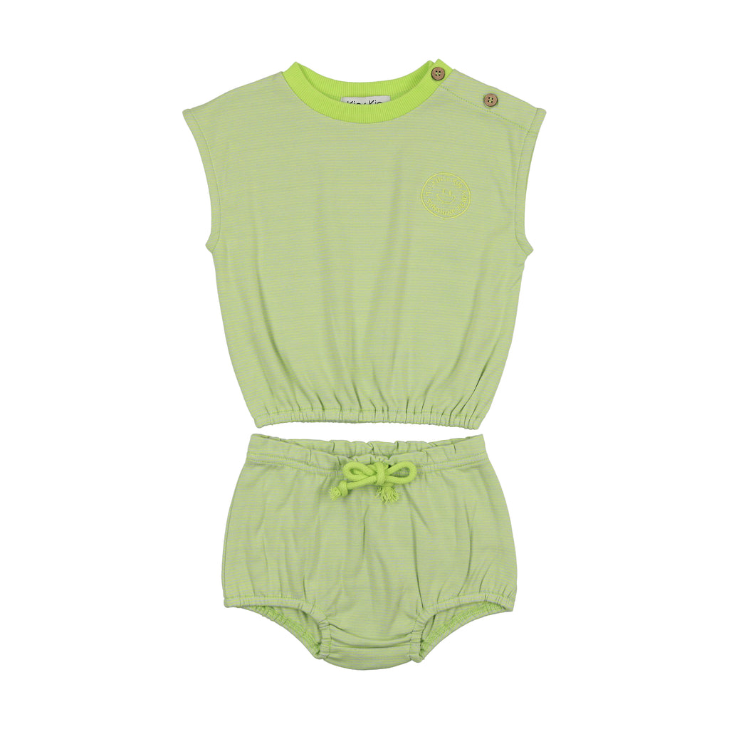 Kin + Kin Striped Two Piece Bloomer Set-Green