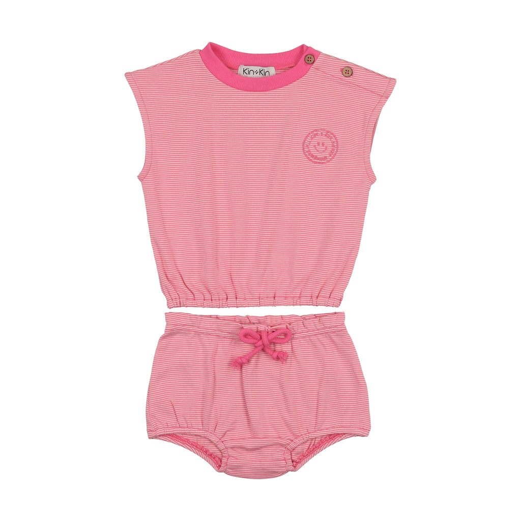 Kin + Kin Striped Two Piece Bloomer Set-Hot Pink