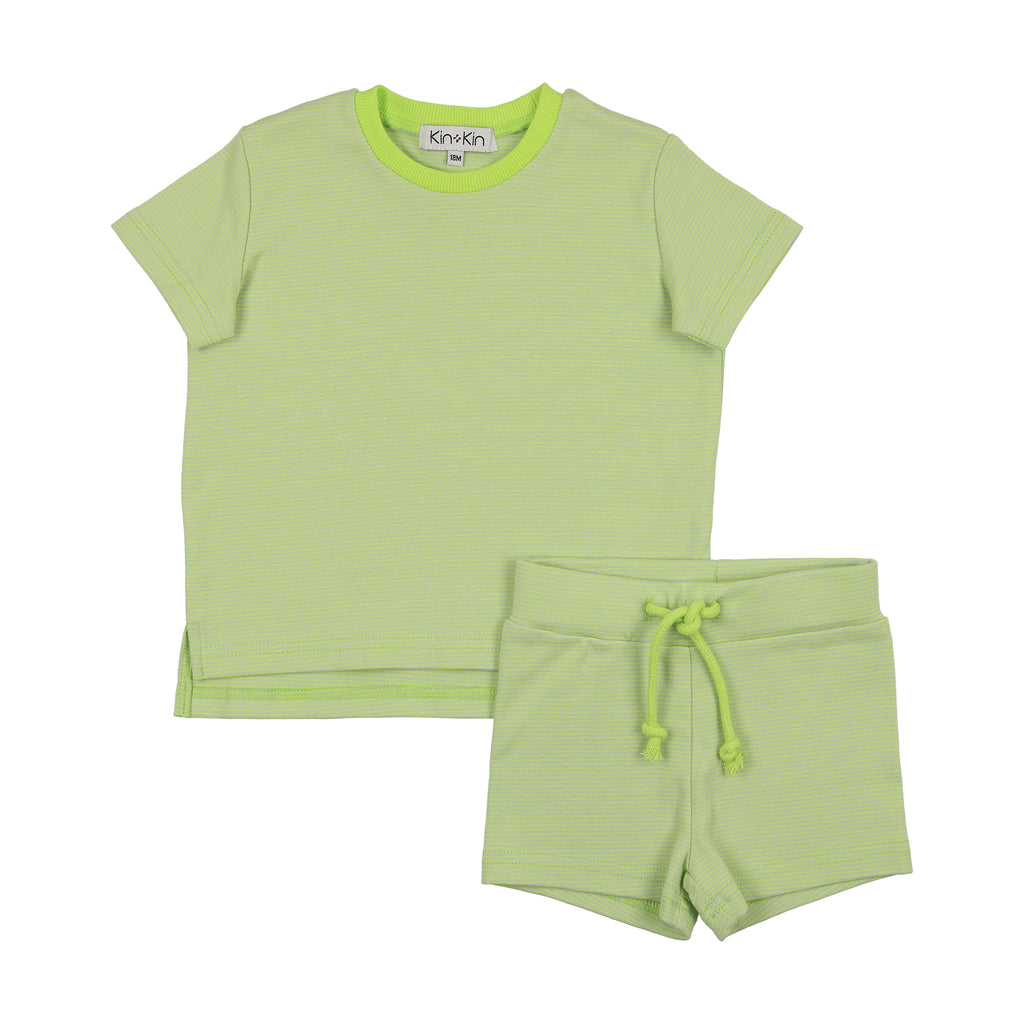 Kin + Kin Striped Boys Shorts Set-Green