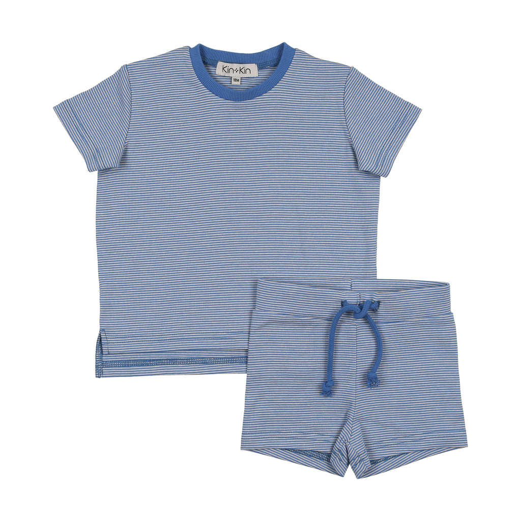 Kin + Kin Striped Boys Shorts Set-Blue