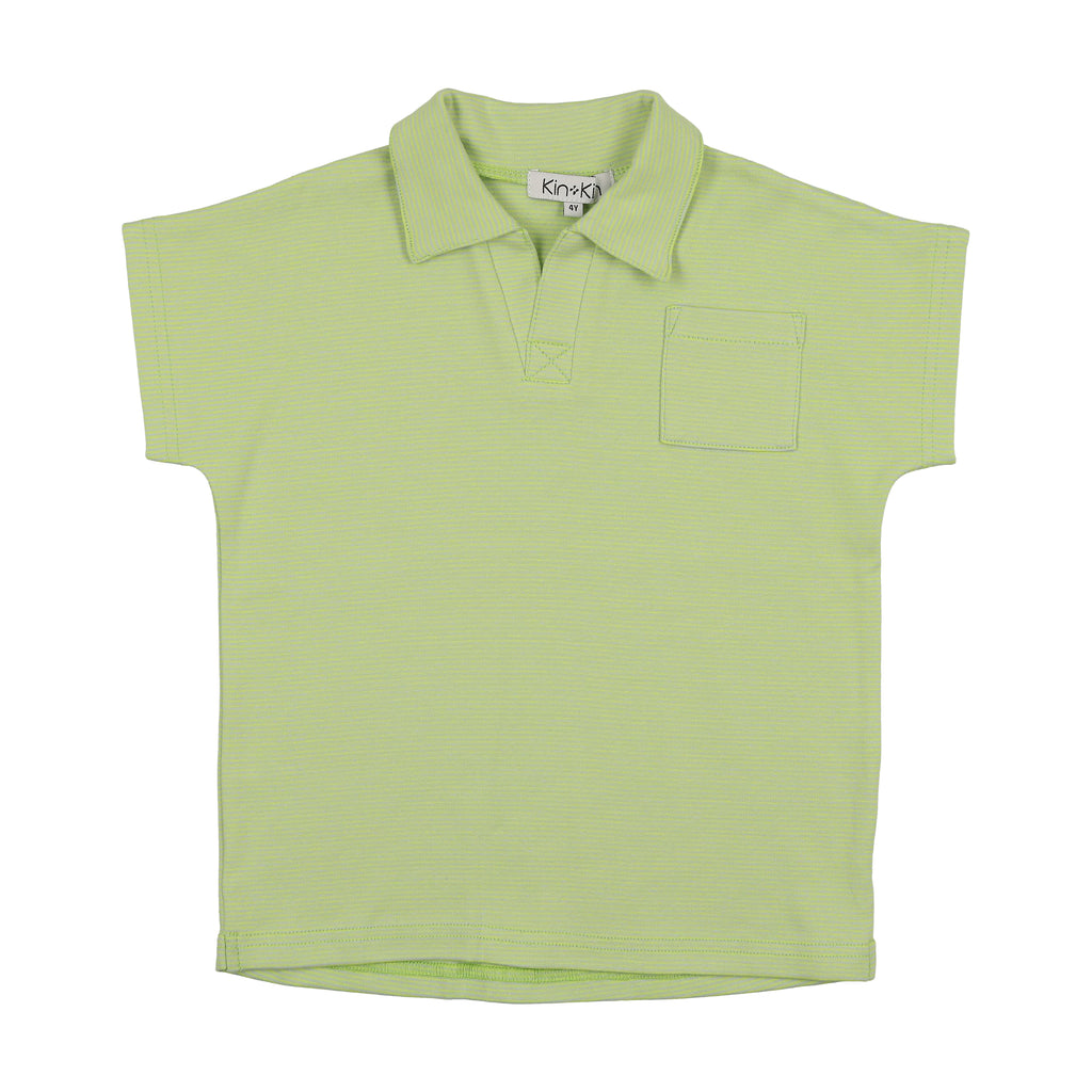 Kin + Kin Striped Short Sleeve Polo- Green